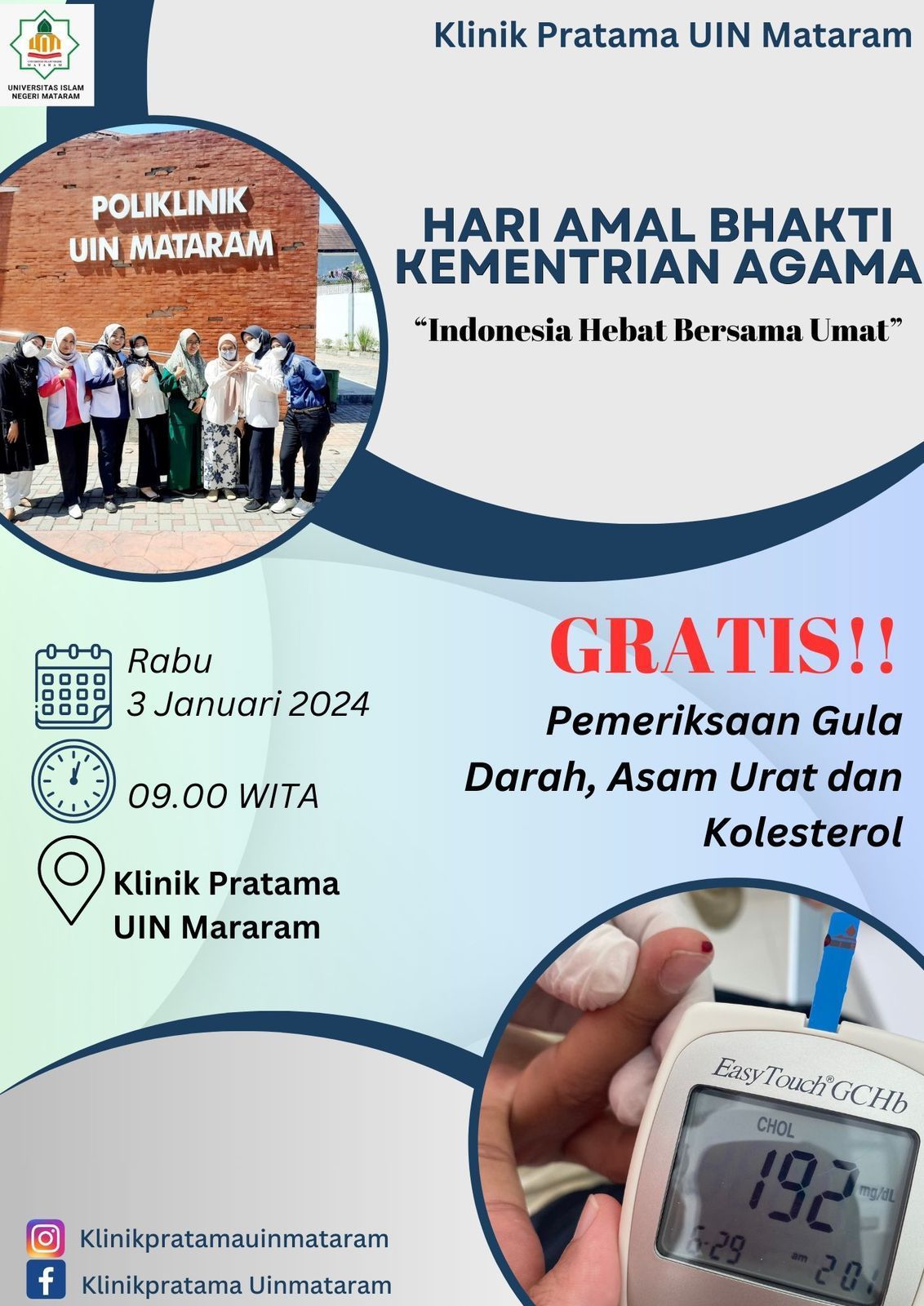 Hari Amal Bhakti Kementerian Agama di Klinik Pratama UIN Mataram Menyajikan Pemeriksaan Kesehatan Gratis